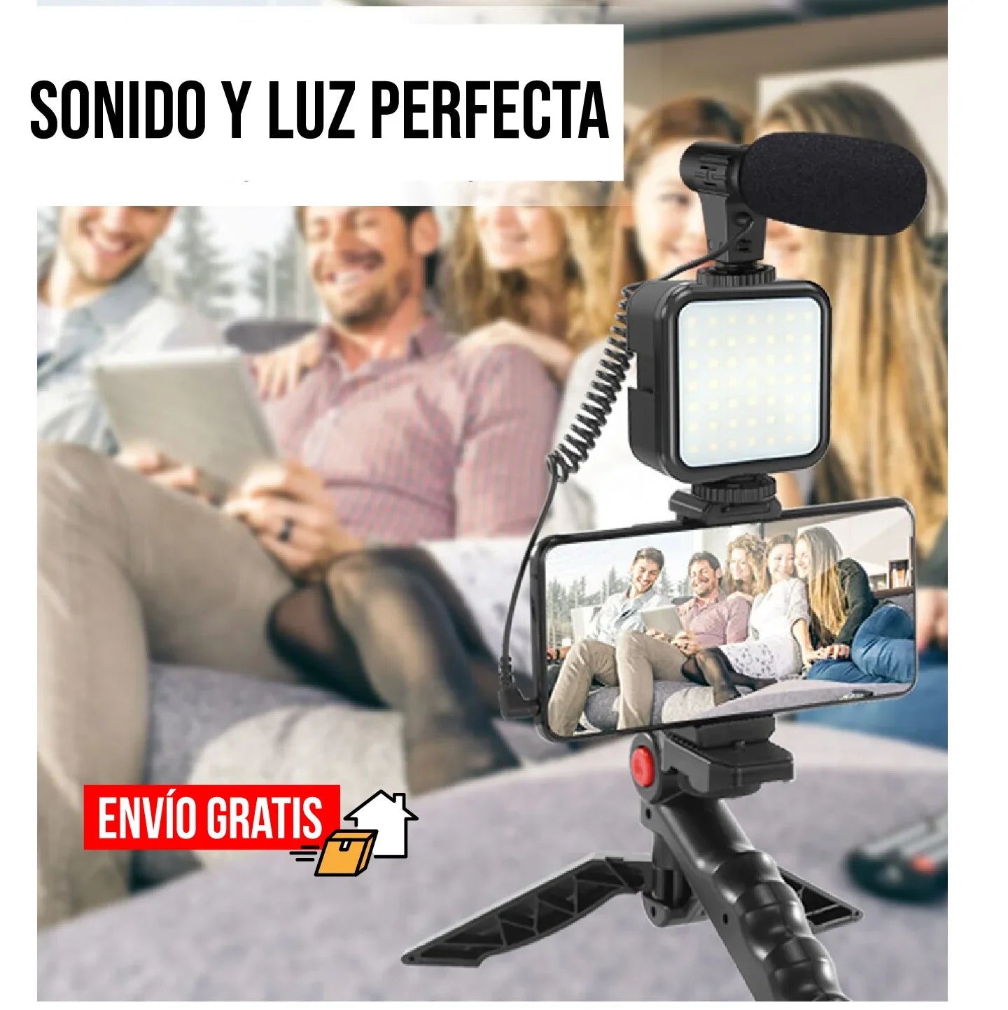 "Kit de Creación de Contenido Profesional: Micrófono, Luz LED y Estabilizador Todo en Uno"