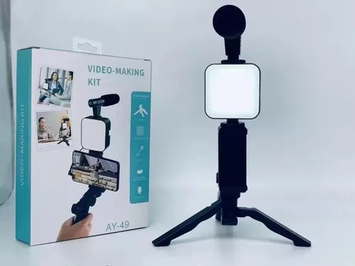"Kit de Creación de Contenido Profesional: Micrófono, Luz LED y Estabilizador Todo en Uno"