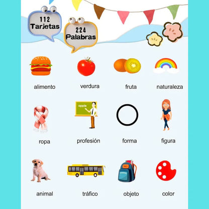 VerbaLingo - 114 Tarjetas Educativas en Español e Inglés + 100 Tarjetas GRATIS