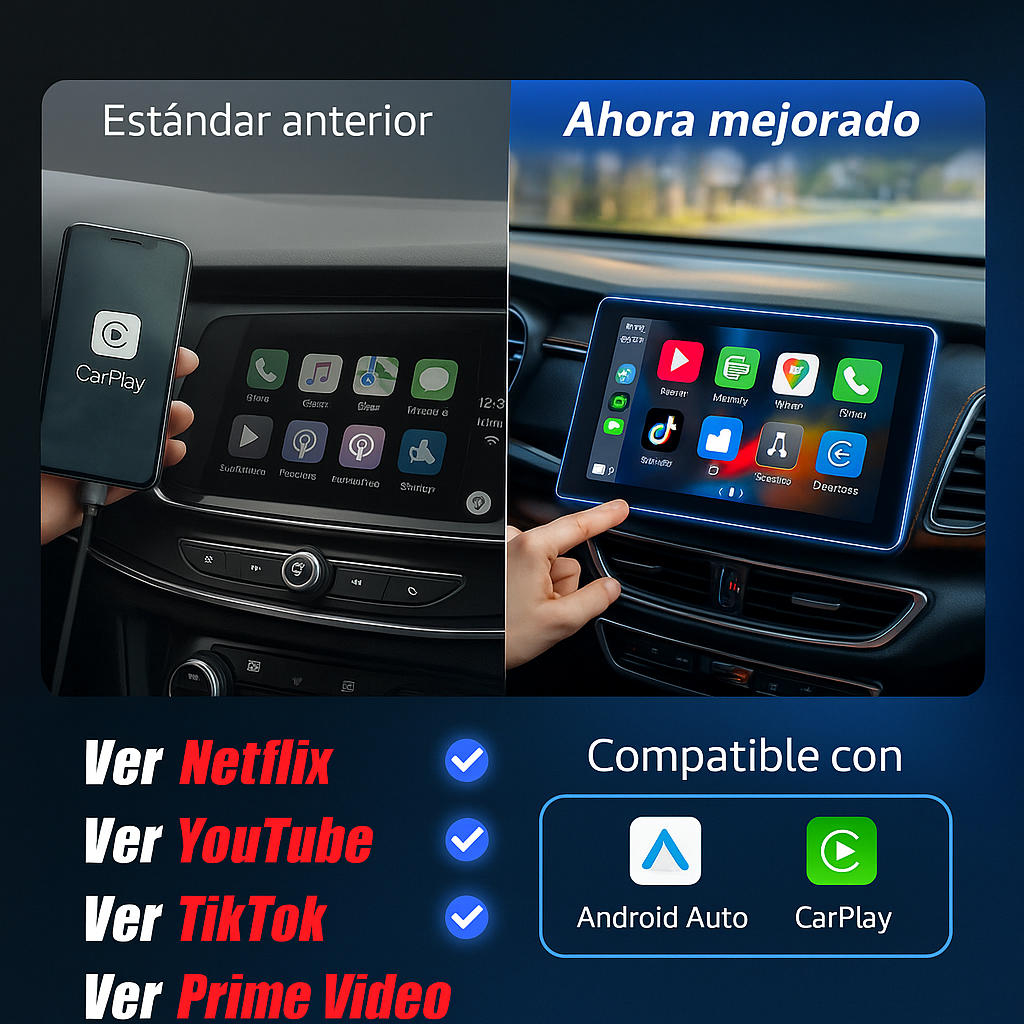 Dispositivo para coche Auto inalámbrica Play2Video Pro YouTube Netflix Prime Video mejorada 2025