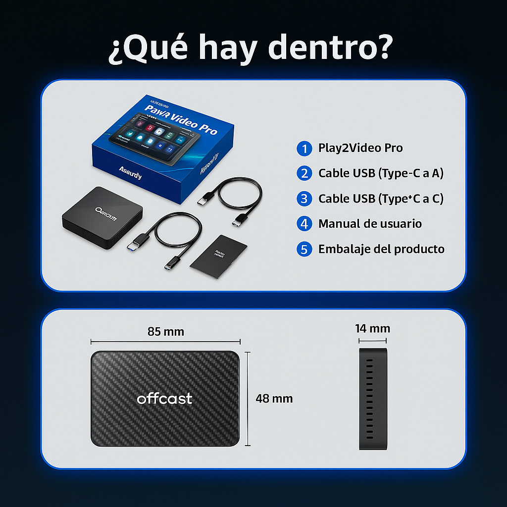 Dispositivo para coche Auto inalámbrica Play2Video Pro YouTube Netflix Prime Video mejorada 2025