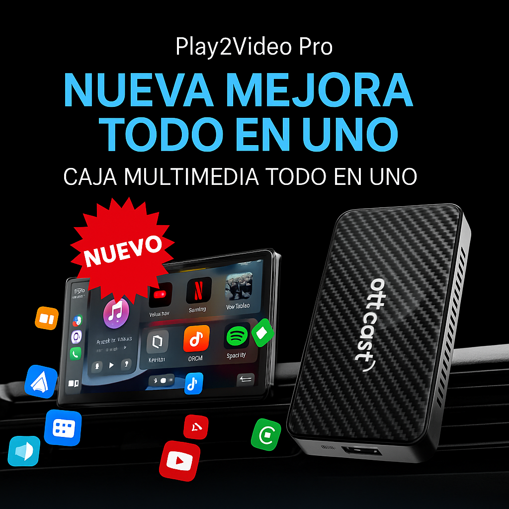 Dispositivo para coche Auto inalámbrica Play2Video Pro YouTube Netflix Prime Video mejorada 2025