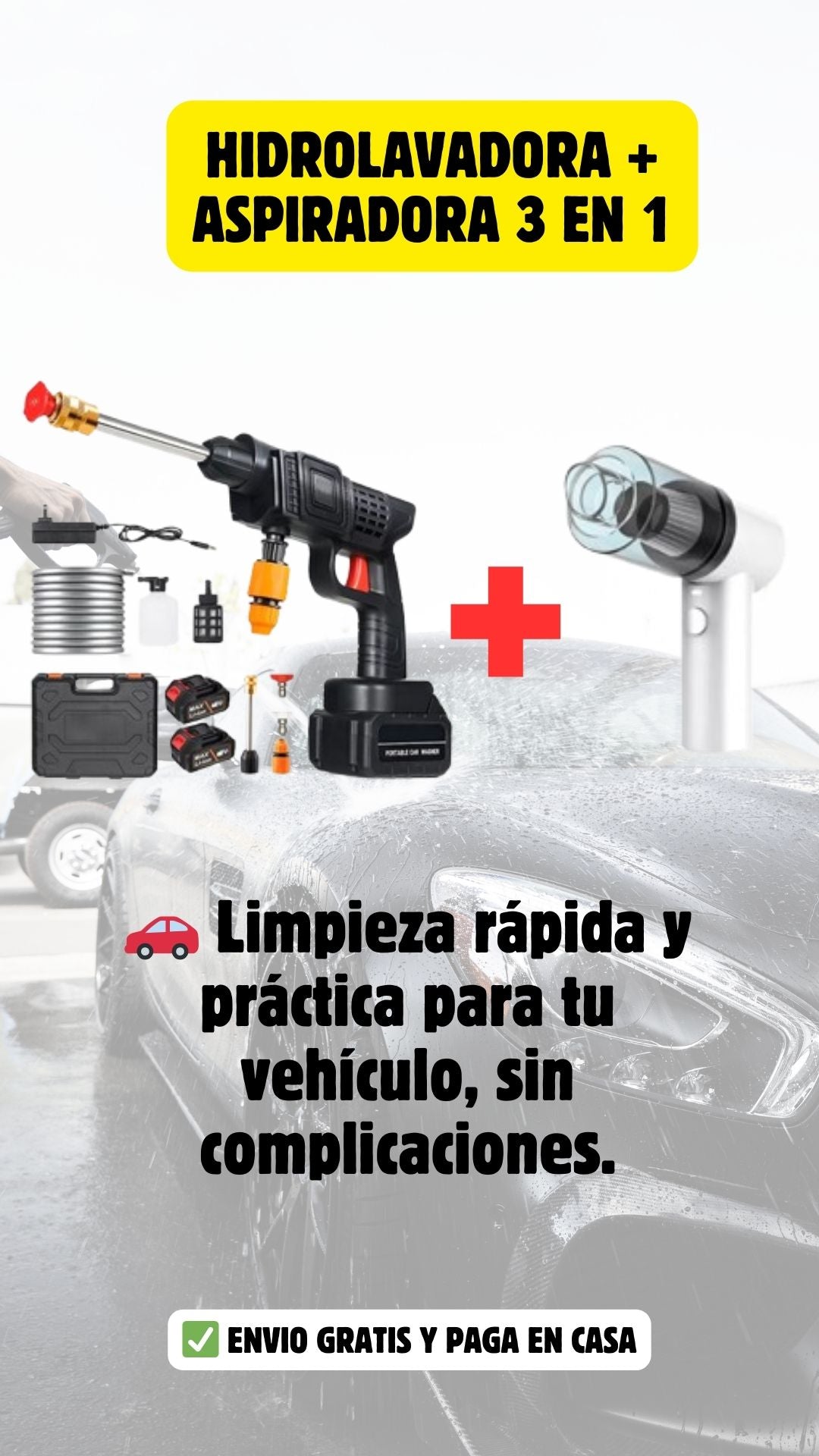 ¡Limpieza total sin esfuerzo! Combo Hidrolavadora + Aspiradora 2 en 1, inalámbrico y potente