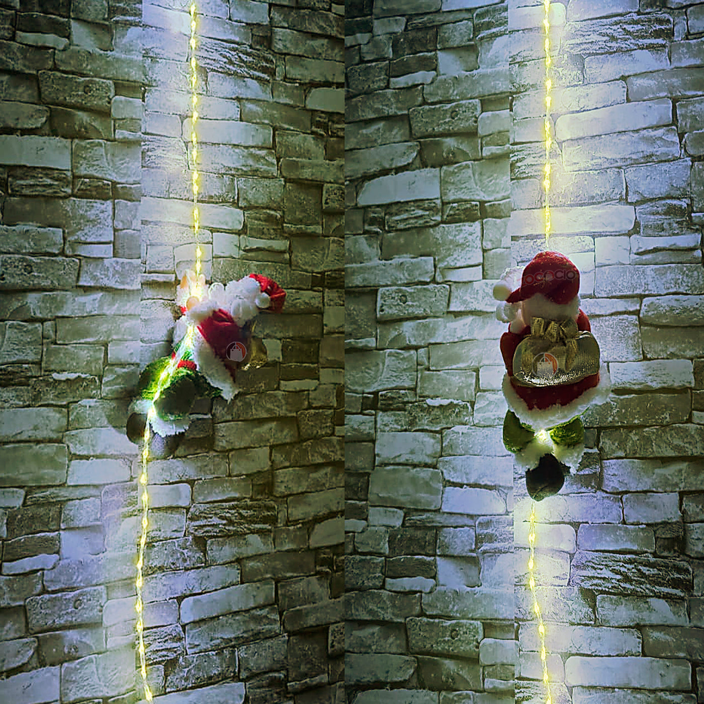 PAPA NOEL ESCALADOR CON CUERDA LED (2 x1) Tres tipos de luz (Blanca, Cálido o multicolor)