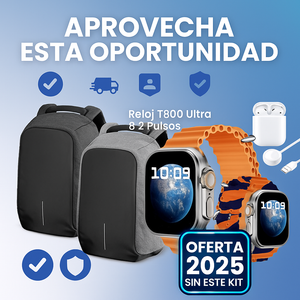 Kit Bolso Antirrobo + Smartwatch T800 Ultra + Audífonos Ultra + Cargadores