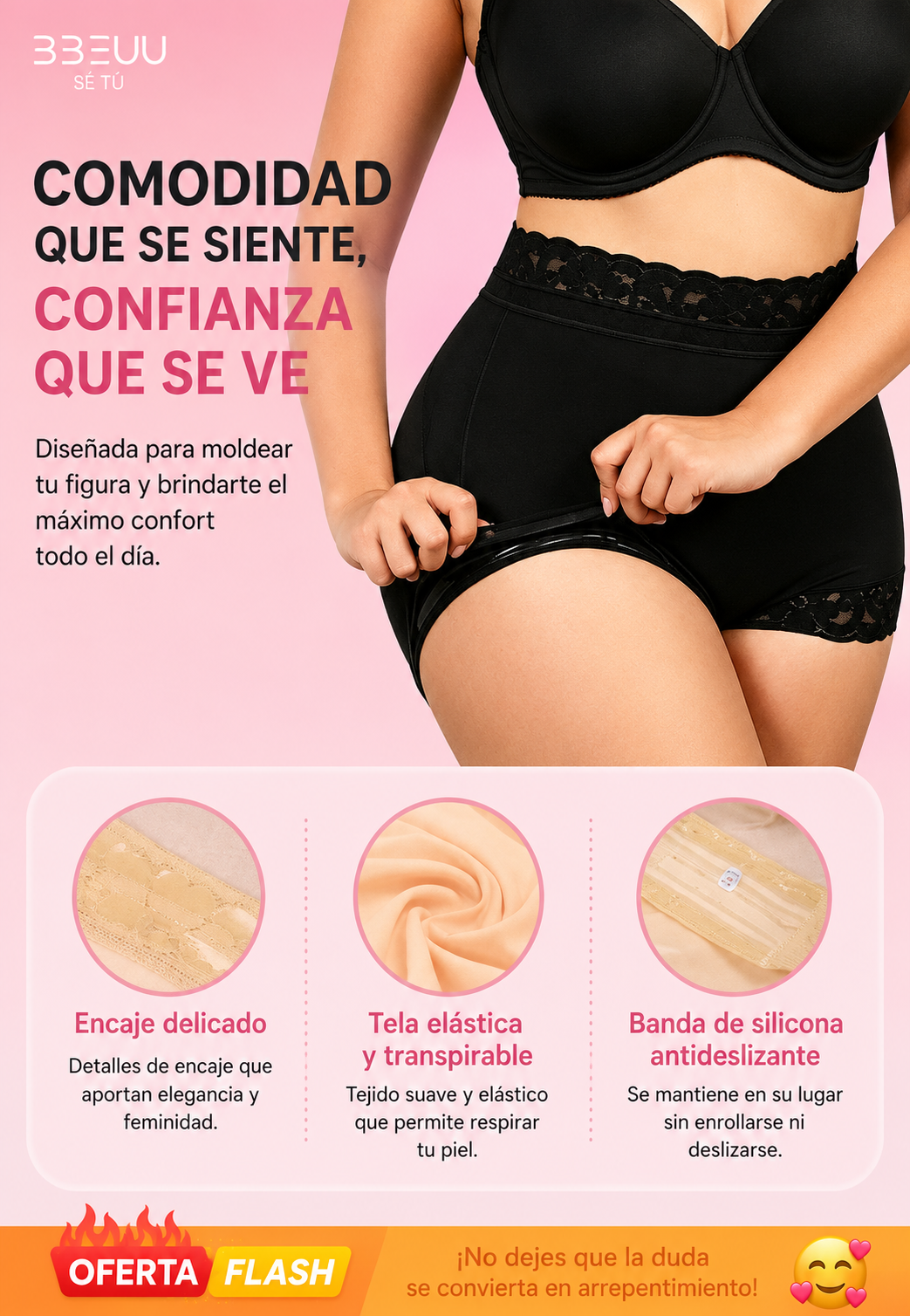 Braguitas moldeadoras de talle alto para mujer | Antideslizantes, control de abdomen y efecto levantamiento de glúteos | Sin costuras, para uso diario