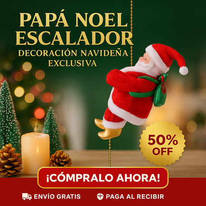 PAPA NOEL ESCALADOR CON CUERDA LED (2 x1) Tres tipos de luz (Blanca, Cálido o multicolor)