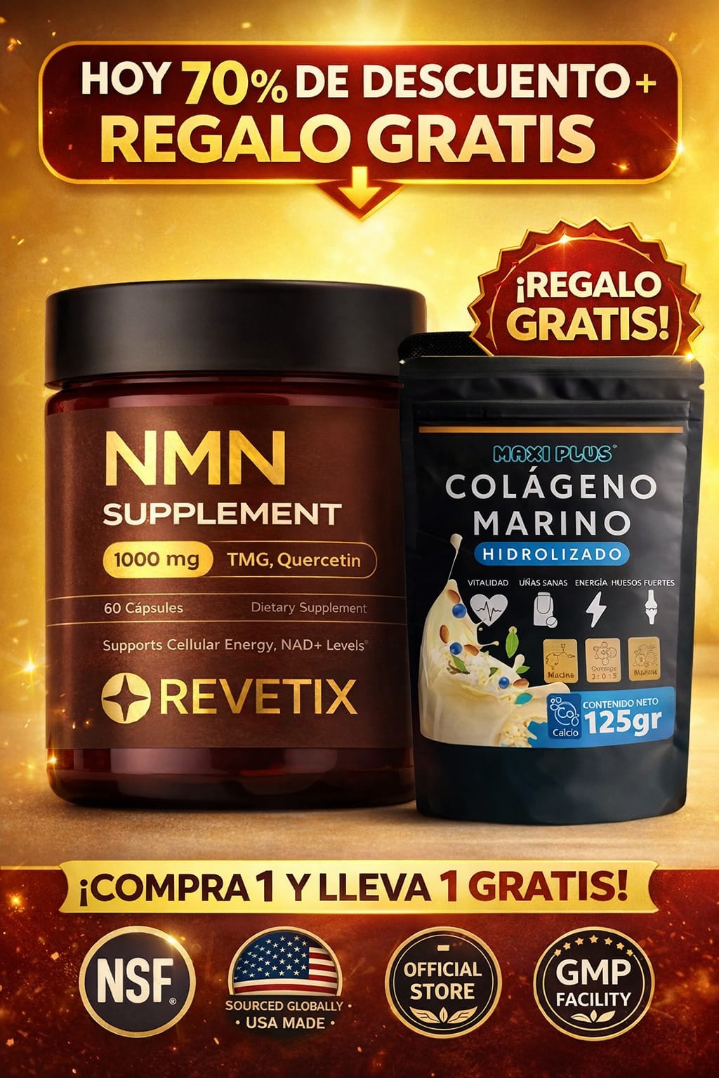 Suplemento NMN + Regalo Colágeno Marino Hidrolizado